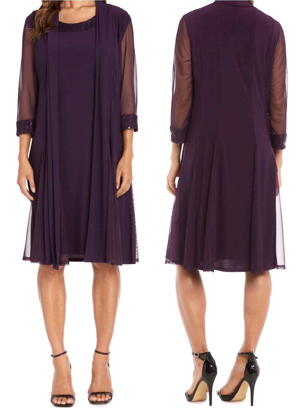 NWT R&M Richards 3221 Sheer Sleeve 2-Piece Evening Dress Plum Purple, 6